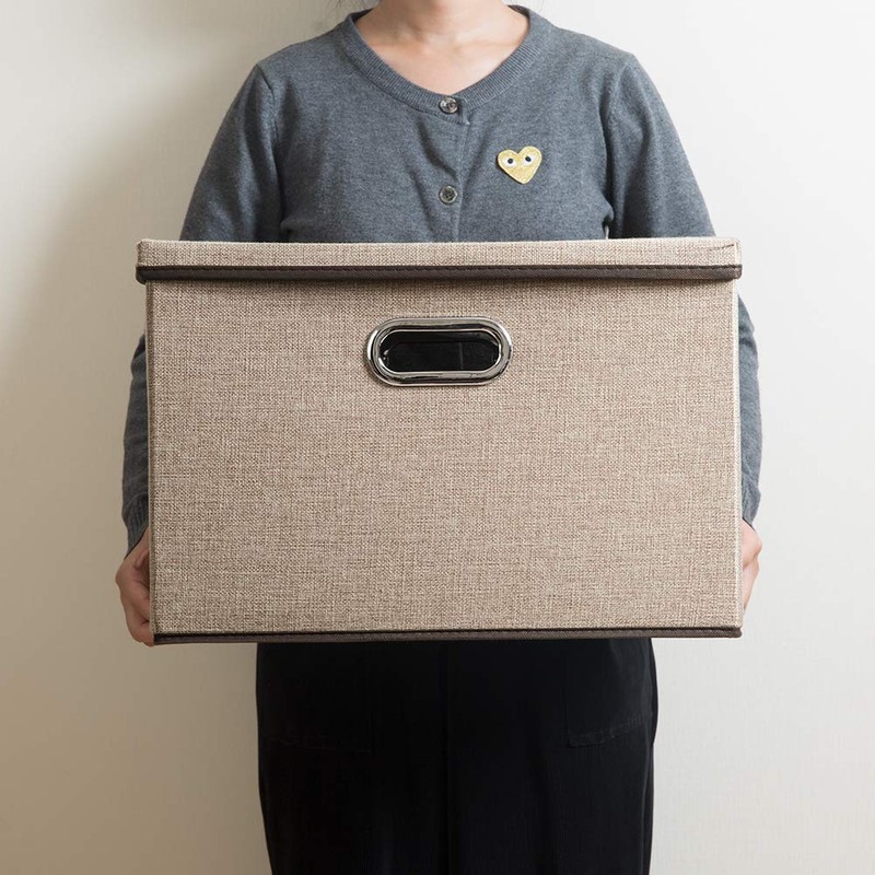 PRANDOM Large Collapsible Storage Bins with Lids [3-Pack] Jute Fabric