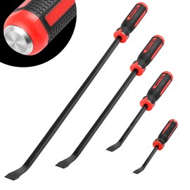 TOOLEAGUE Utility 4Pcs Pry Bar Set,8",12",18",24" Mechanic Hand Tools with Thicker Strike Cap Handle,Heavy Duty Pry Bar Tools for Automotive,Black and Red