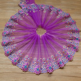 Purple Floral Lace Trim Ribbon, 5.5inch Width Embroidered Sewing Lace Trim for DIY Craft , Wedding/Bridal Decoration, Home Decoration, 5 Yards