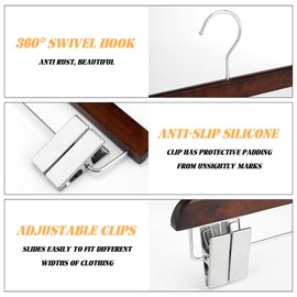 DoubleFill 8 Pcs Kilt Hanger 20 Inches Wooden Duty Skirt Hangers with 4 Clips for Closet (Nut Brown)