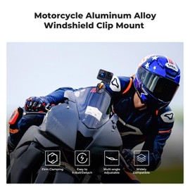 K&F Concept Motorcycle Windshield Clip Mount for GoPro Hero 13/12/11/10/9 Black, Aluminum Alloy Camera Clamp with 1/4” Adapter for DJI Osmo Action 3/4/5 Pro Insta360 X5/X4, Action Camera Accessories