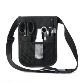DFsucces Nurse Pouch, Organizer, Waist Pouch, Nursing Waist Bag, For Work, Tool Holder, Nurse Apron Bag, Multi-functional, Large Capacity, 2-Way Gusset, Belt Included, Nursing Care Waist Bag (Black)