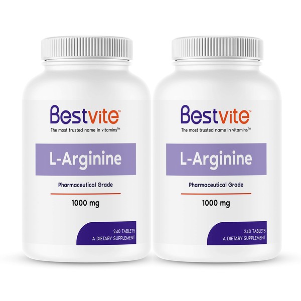BESTVITE L-Arginine 1000mg (480 Tablets) (240 x 2) containing 20% More Pure L-Arginine as Compared to L-Arginine HCL Products