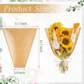 CLUEWR 50 PCS Flower Bags for Bouquets, Floral Wrapping Sleeves with Ribbons Florist Wrap Supplies, 15.7 x 13.7 Inches