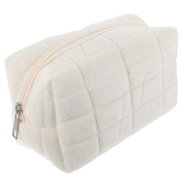POPETPOP Cosmetiquera De Peluche Acolchada Bolsa De Maquillaje Blanco | Estuche Multifuncional Lindo, Bolsa de Maquillaje, Organizador de Cosméticos, Para Mujer Niñas Y Estudiantes