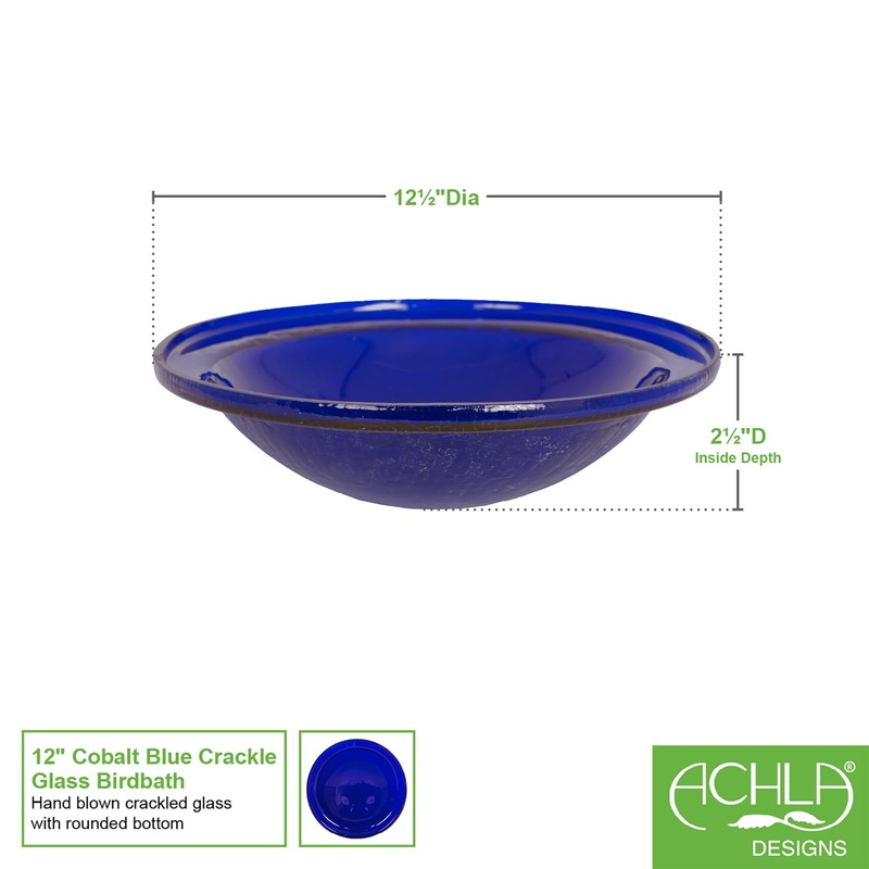 Achla Designs Crackle Glass Bowl, 12-in, Cobalt Blue