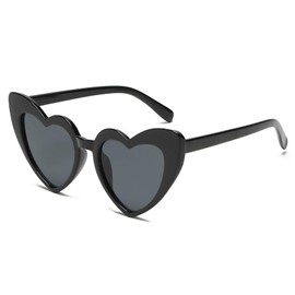 YOSHYA Clout Goggle Heart Sunglasses Vintage Cat Eye Mod Style Retro Kurt Cobain Glasses (Black Grey)