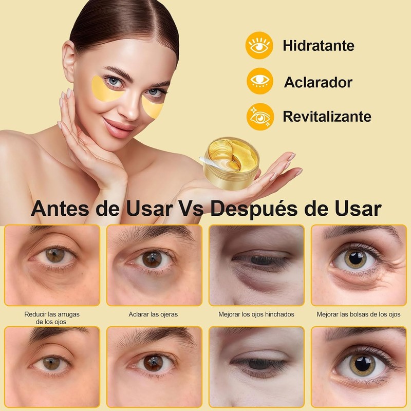 Parches para Ojos 24k Oro, 60 Pares Ojeras Patches Hidrogel