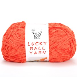 LUCKY BALL Soft Chenille Yarn (Solar Red, 1PCS) for Crafts, Crocheting, Fancy Yarn for Sweater/Hat/Blankets/DIY Craft, 100% Polyester, 210m/230yard, #4 Medium, Thickness:4mm