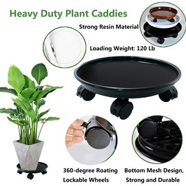 Mlykya 15 inch Black Plant Caddy, Plant Stand on Wheels Heavy Duty Plant Dolly with Wheels for Moving Heavy Plant Pot Saucers Indoor Outdoor Planter Trolley Casters Rolling Tray (2pcs)