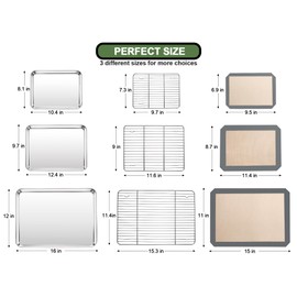 Baking Sheet Tray Cooling Rack with Silicone Mat Set, Stainless Steel Cookie Pan For Oven, Set of 9 (3 Sheets + 3 Racks Mats), Warp Resistant & Heavy Duty Easy Clean, Grey