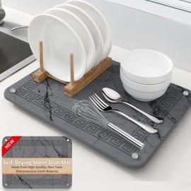 Stone Drying Mat, Drying Stone For Kitchen Counter, Grey Stone Dish Drying Mat, 15.8 x11.8" Dish Drying Stone, Stone Mat For Kitchen Sink, Quick Dry Stone Kitchen Diatomaceous Earth Dish Drying Mat