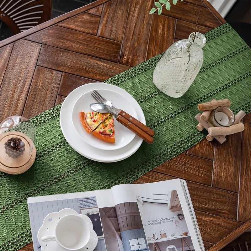 Weldomcor Macrame Table Runner Green Boho Table Runner with Tassels