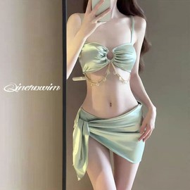 2025 New Arrival International Staycation Cross-border Gummy Women's Two-piece Bikini Three-piece Set Spa M / Light Green [3 Piece Set] 3ea
