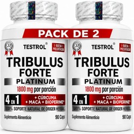 Tribulus Terrestris para Hombre TESTROL, Fórmula Herbal 4 en 1, 1800 mg Totales por Porción con 1500 mg de Tribulus, Maca Orgánica, Cúrcuma y Piperina