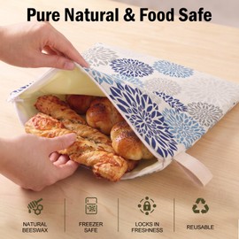 Asxhif Beeswax Bread Storage Bags for Homemade Sourdough, 2 Pack 13" × 17" Linen Bread Bags with Natural Beeswax Lining, Wide L-Shaped Opening for Large Artisan Loaves, Reusable Bread Keeper（color-C）