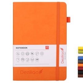 Deziliao Lined Journal Notebooks with Pen Loop, Hardcover Notebook Journal for Work, 100Gsm Premium Thick Paper with Inner Pocket, Medium 5.7''''x8.4'''', ?Orange, Ruled, 1 Pack