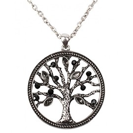 styleBREAKER Women's 05030011 Necklace with Tree of Life Pendant and Rhinestone Gems Round Belcher Chain and Lobster Clasp black/silver
