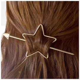 Dervivea Minimalist Star Hair Sticks Pins Gold Hair Bun Star Holder Hair Fork Clip Hollow Hair Bun Stick Metal Geometry Hair Pins Bun Accessories for Women and Girls Headpiece
