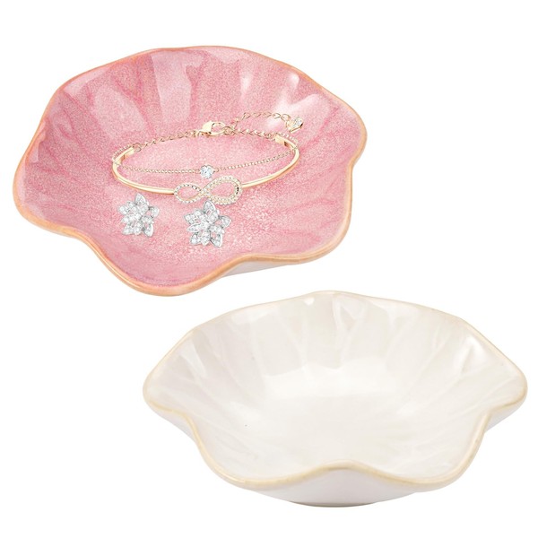 Rairsky 2 Pieces Ceramic Jewellery Dish, Flower Shaped Trinket Tray,