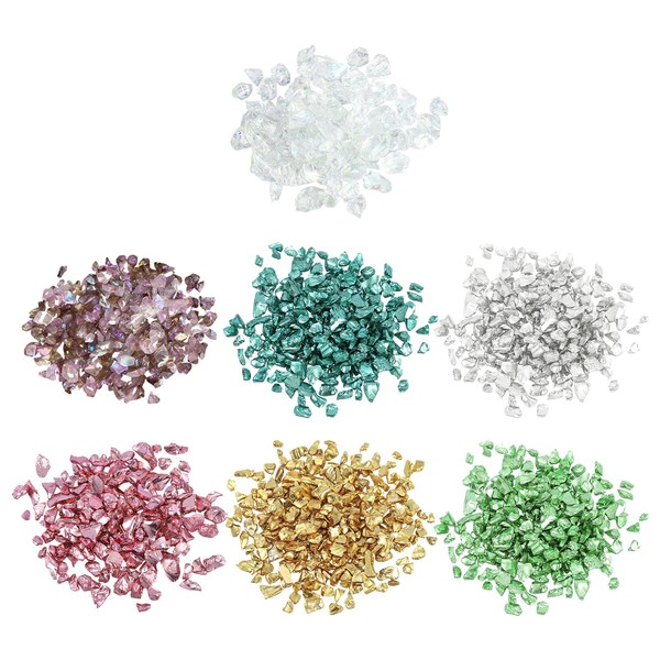 COACOM 7 Packungen Glasscherben, Unregelmäßige Glitzer-Schotter, Mehrzweck, Exquisite Modische Nagelkunstschmuck,