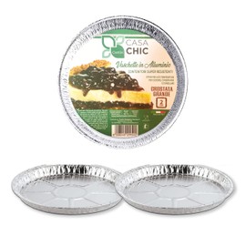 CasaChic Contenitore Alluminio per Crostata Grande, 2 pz – Teglia Tonda Monouso per Dolci e Pizza (Ø 25 cm)
