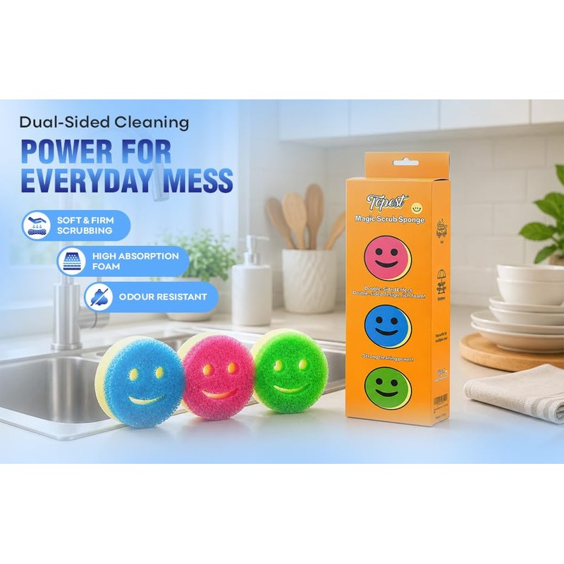 Topest Magic Scrub Sponge (3 Pack) | for Dish Washing