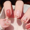 Flower Press on Nails Short Square Red Fake Nails with