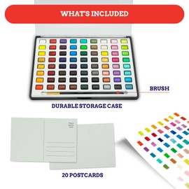 Mikkelhus Watercolour Paint Set 72 Colours with Watercolour Postcards and Brush, Watercolour for Travel, Watercolours for Artists and Hobby Painters