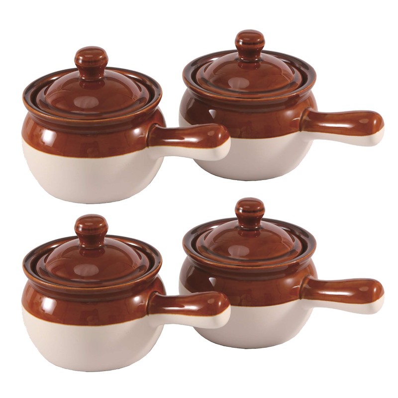 Individual French Onion Soup Crock Chili Bowls with Handles and