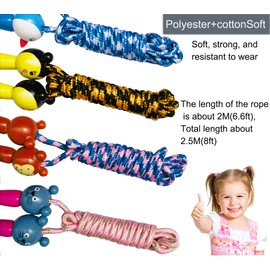 Tockrop 4 Pack Jump Rope with Wood Handles for Kids - Skipping Rope Great for Children and Students Outdoor Fun Activity, Party Favor, Recreation and fitness Keeping Fit