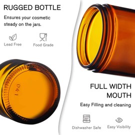 1 oz Glass Jars with Lids, Bumobum 48 pack Amber Cream Jars with Black Lids, Black and White Labels & Inner Liners, Empty Cosmetic Containers for Homemade Balms, Lotion, Salve, Ointment, Body Scrub