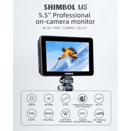 Shimbol M5 Camera Monitor 5.5" Touch Screen High Brightness 1200nits Video Monitor 4K HDR HDMI 1920x1080 IPS| 3D LUT| Support DSLR Camera, Handheld Stabilizer, Film Video Making