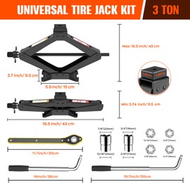 Scissor Jack 3 Ton Universal, Portable Car Lift Jack 3 Ton with Lug Wrench, Heavy Duty Tire Changing Kit, Emergency Car Jack Kit for Car SUV ATV