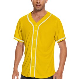 babyhealthy Mens Baseball Jersey Baseball Button Down Jersey Softball T-Shirt Hip-hop Shirt Hipster Uniforms Yellow
