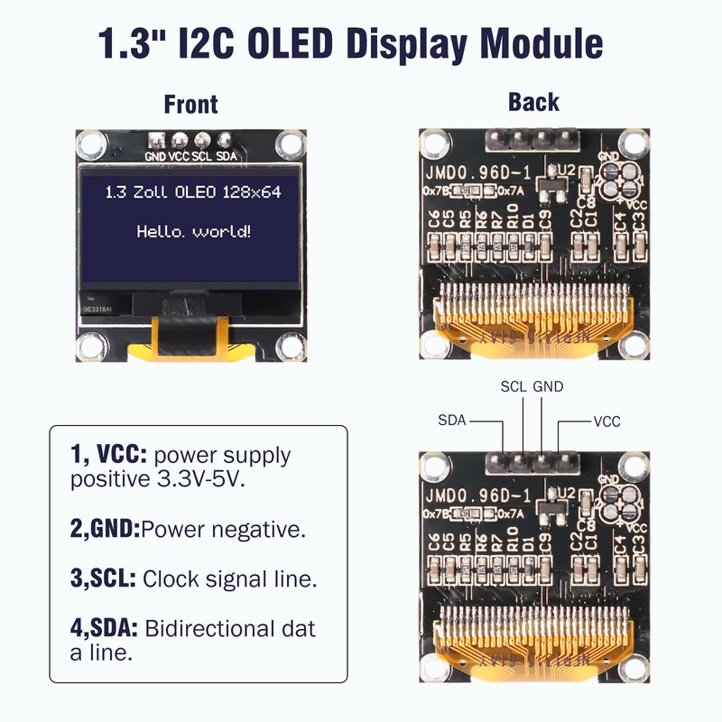 1.3 Inch OLED Display with I2C 128 x 64 Pixel