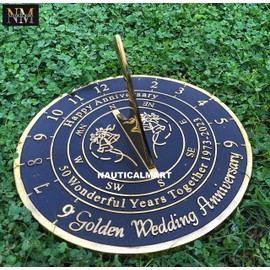NauticalMart 50th Golden Wedding Anniversary Sundial Gift Heavy Duty Brass Home Decor Or Garden Present Idea for Parents, Grandparents, Friends, Couples 50 Years Marriage (10 Inches 2023)