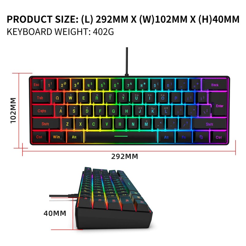 DGG 60% Gaming Keyboard and Mouse Combo, Small Keyboard and