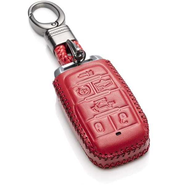 Vitodeco Genuine Leather Smart Key Fob Case Cover Protector Compatible with RAM 1500, RAM 2500, RAM 3500 2019 - 2023 (6-Button, Red)
