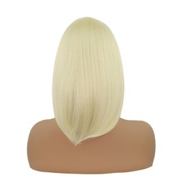Zifeiya 14inch Blonde Bob Wig Synthetic Straight with Bangs Heat-Resistant Shoulder Length Hair for Women Adjustable Cap Party Cosplay Daily Use Natural Style 613 Lightweight