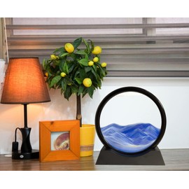 SANDCLE 3D Sand Pictures for Turning - Dynamic Sand Picture Round Glass Frame, Movable Sand Art Landscape, Flowing Sand Painting Gift for Office Desktop Ocean Decoration (Blue, 7 Inches)