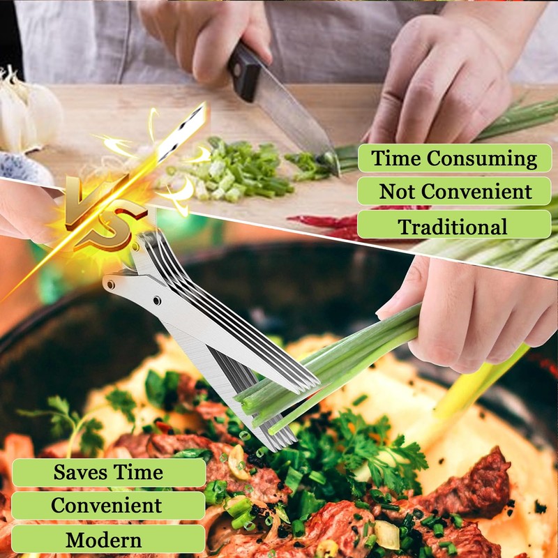 Herb Scissors,5-Blade Stainless Steel Kitchen with Safety Cover and Cleaning