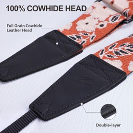 Padwa Lifestyle Adjustable Camera Strap - 2" Top Layer Cowhide Head Camera Straps for Photographers,Soft Cotton Crossbody Strap with Quick Release fits All Cameras - Brown Flower