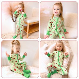 LITTLE JAMJAMS Baby Rompers Long Sleeve Mittens Cuff 2 Way Zipper Soft Footless Sleeper One-Piece Romper - Love Bug Green 3T