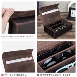 Contact's family Storage Case for 3 Glasses Storage Box, Genuine Leather Eyeglass Storage Box, Collection Case, Jewelry Storage, Small Accessories Storage, Eyeglass Case