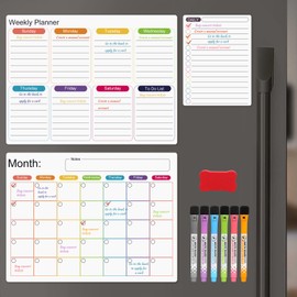 Magnetic Calendar for Refrigerator, Fridge Calendar, Dry Erase Calendar, Daily Planner & Monthly Planner Weekly Planner Magnetic Whiteboards, 6 Colors Markers, 15" x 12"