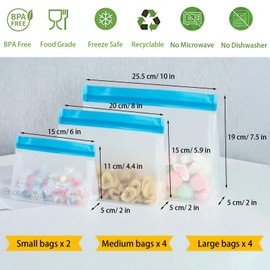 Careuoklab 10 Packs Reusable Food Storage Bags, Stand Up Large Capacity Ziplock Freezer Bags, Leakproof BPA Free, Easy Seal & Food Storage Tools Containers for Fridge Organization, Kitchen