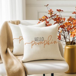 RABUSOFA Fall Pillow Covers 18x18 White Hello Pumpkin Autum Pillows Decorative Throw Pillows,Outdoor Thanksgiving Cushion Cover Farmhosue Fall Decorations for Home Couch Sofa Square