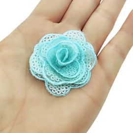 Carytalee 5 PC Rose Flower Sequins Lace Embroidery Patch Applique Trim Wedding Dress DIY Sewing Craft Clothes Applique, 1.6 Inch, Light Blue