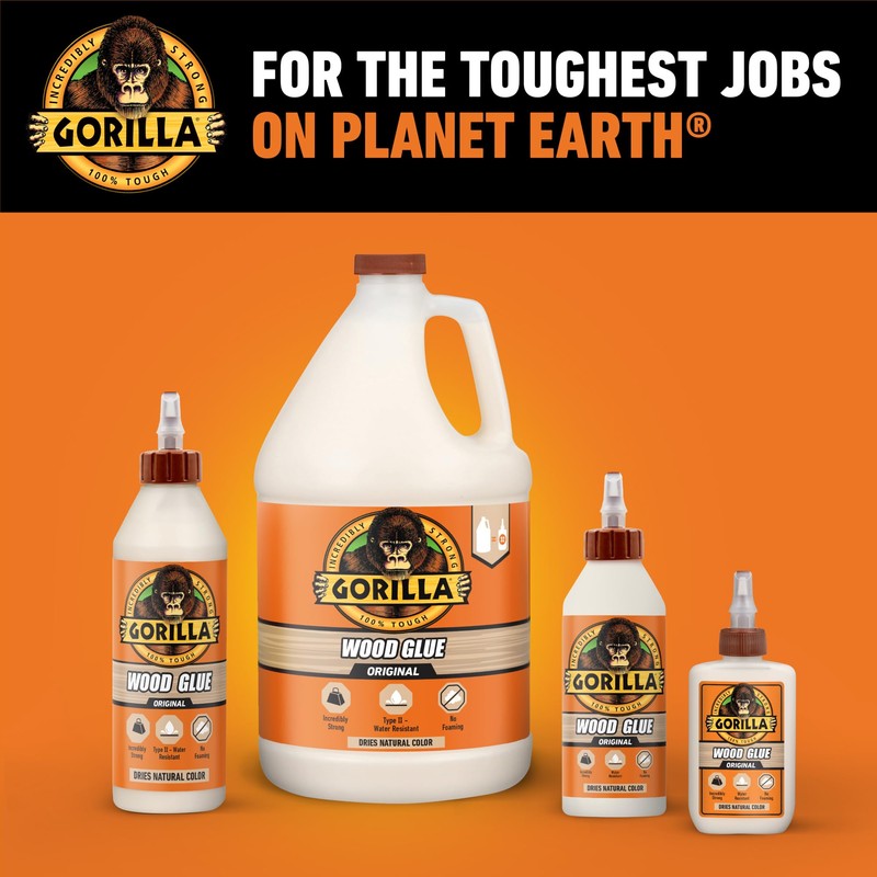 Gorilla Wood Glue, 18 Ounce Bottle, Natural Wood Color, (Pack